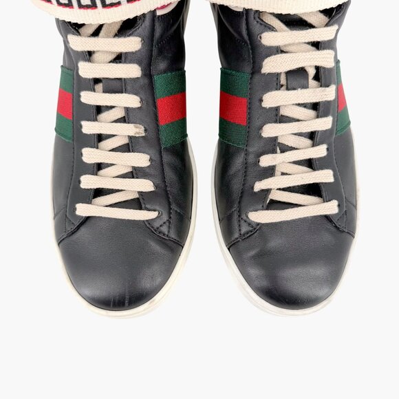 Gucci "New Ace" Black Leather High Top Sneakers Shoes Size 38.5 US 8.5 Women's - Picture 4 of 16